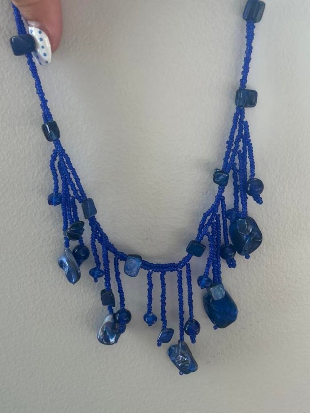 Blue Beaded Necklace Boho Statement Costume Jewelry